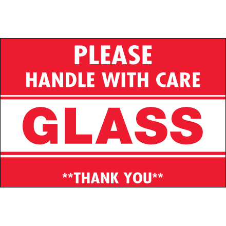 2 x 3" - "Glass - Handle With Care" Labels